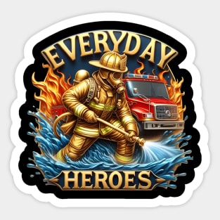 Heroic Firefighter Battles Blaze Sticker
